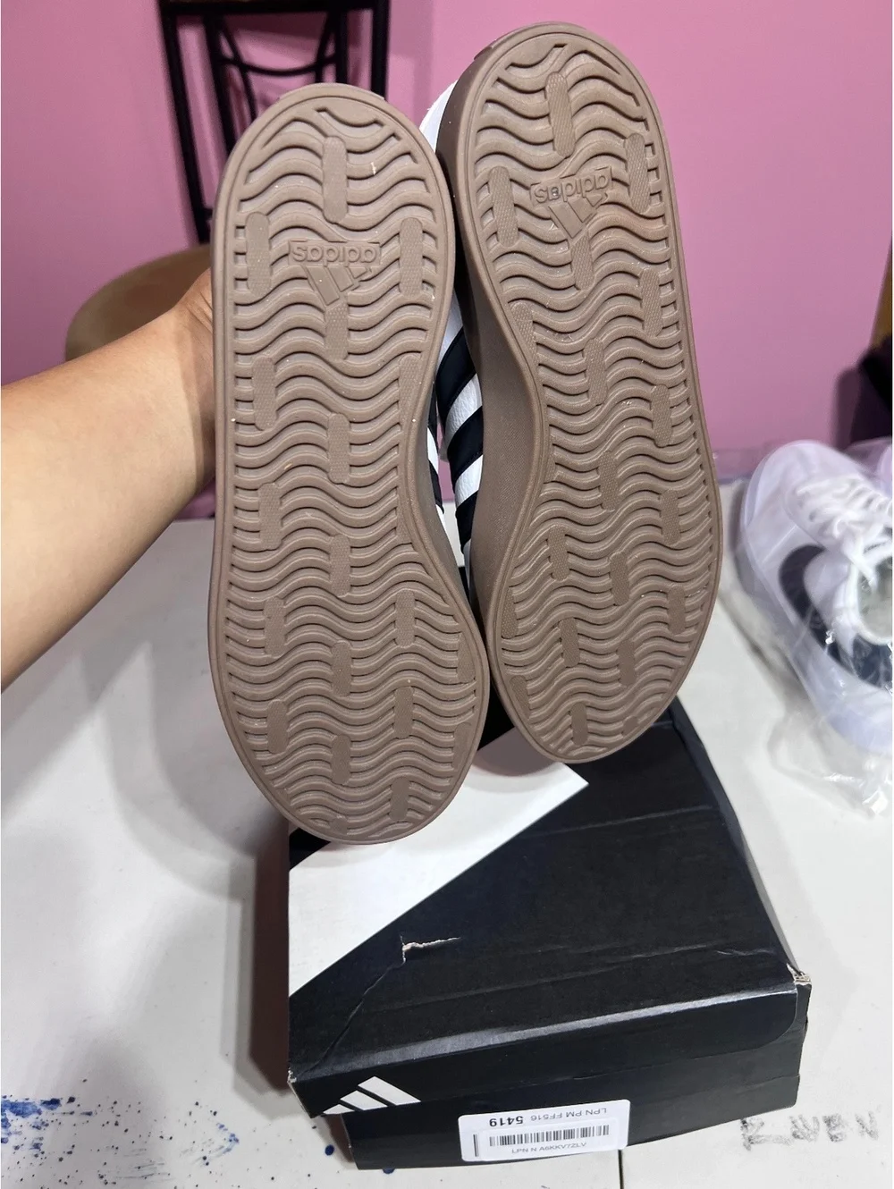 size 9 Adidas White and Black Classic Sneakers with Gum Sole